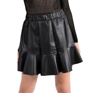 Club Monaco Womens Delani Black Faux Vegan Leather Ruffle Hem 0 Elastic Waist